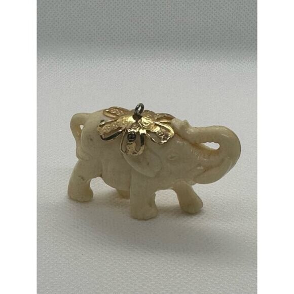 Vintage Elephant Pendant Figurine With Gold-Tone Floral Accents - Picture 2 of 10